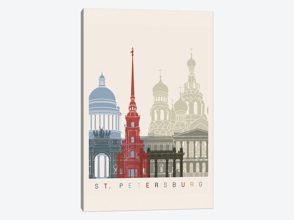 St Petersburg Skyline Poster by Paul Rommer 1-piece Canvas Artwork