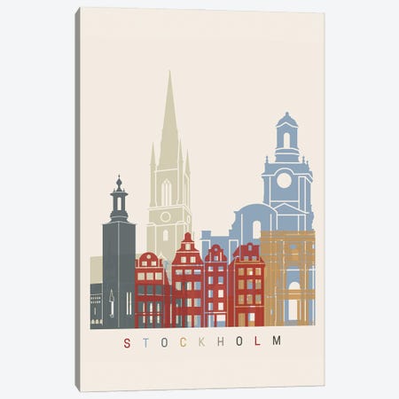 Stockholm Skyline Poster Canvas Print #PUR1133} by Paul Rommer Canvas Wall Art