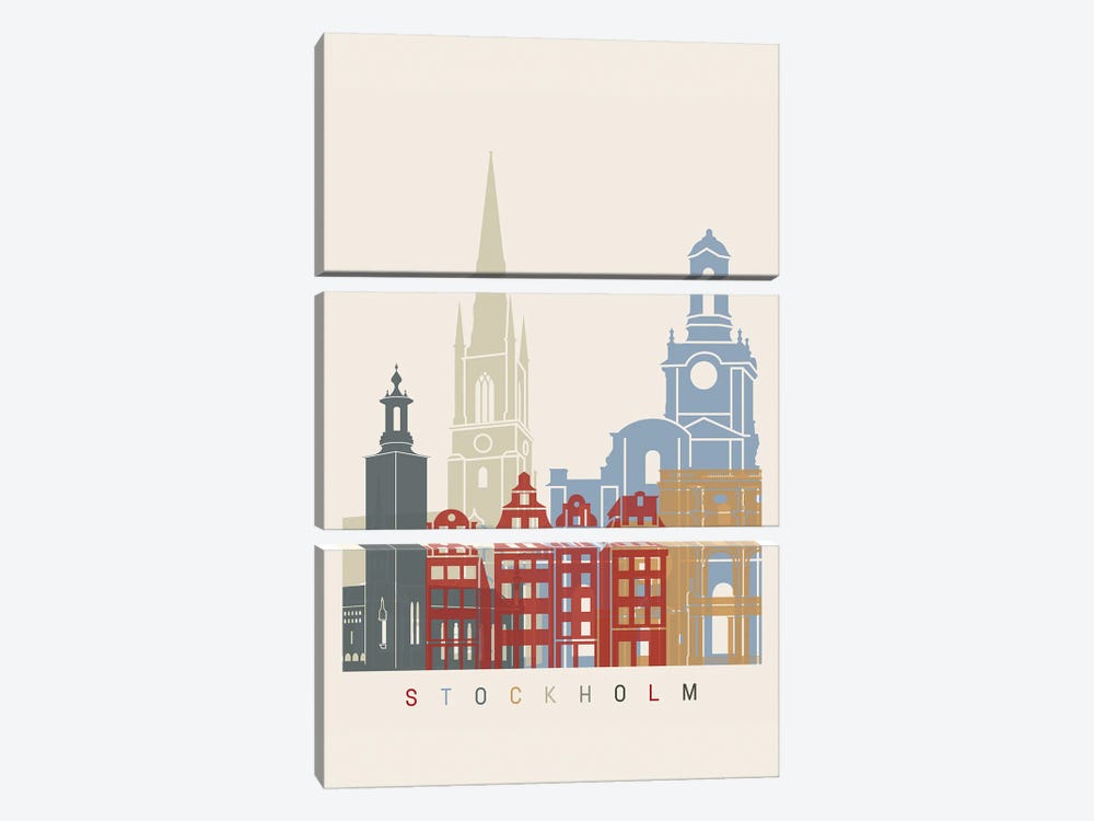 Stockholm Skyline Poster by Paul Rommer 3-piece Canvas Art Print