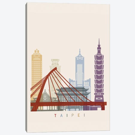 Taipei Skyline Poster Canvas Print #PUR1137} by Paul Rommer Canvas Art Print