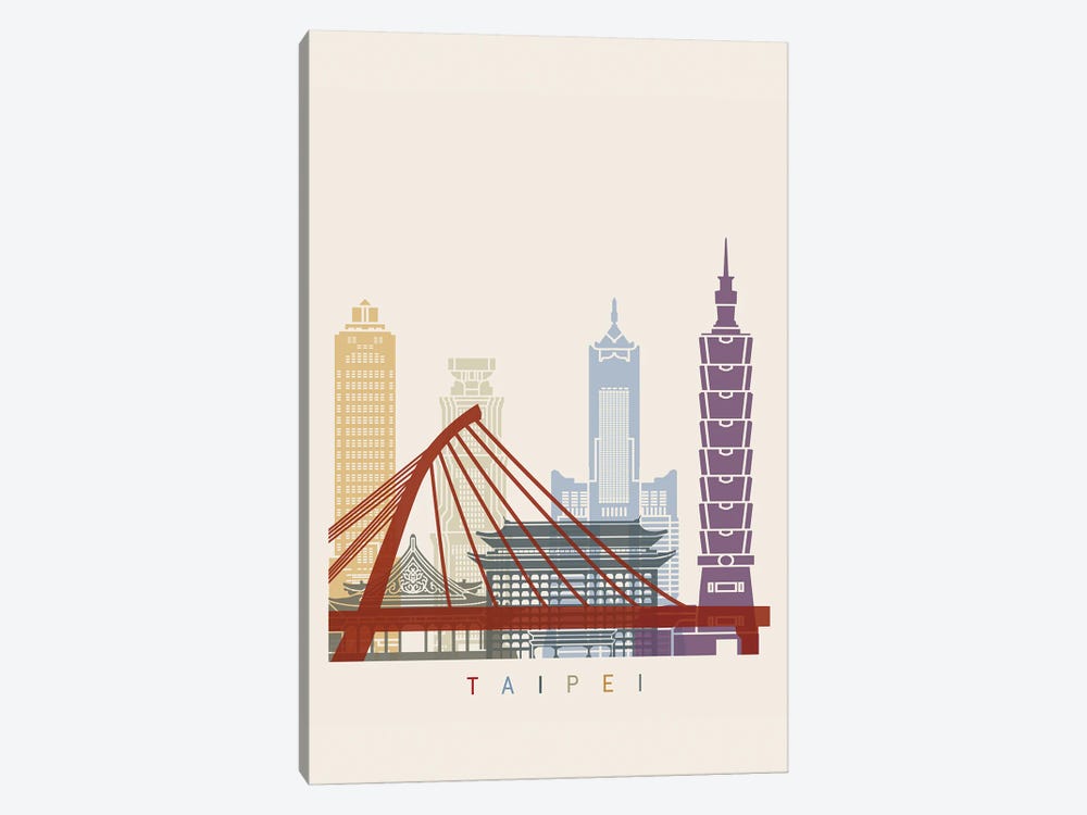 Taipei Skyline Poster by Paul Rommer 1-piece Canvas Print