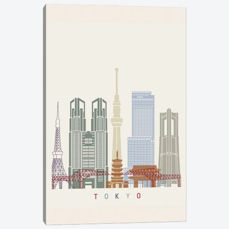 Tokyo II Skyline Poster Canvas Print #PUR1139} by Paul Rommer Canvas Art