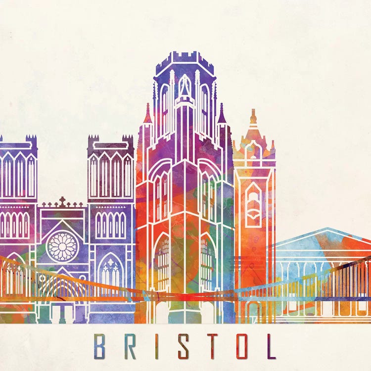 Bristol Landmarks Watercolor Poster