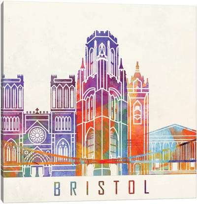 Bristol Landmarks Watercolor Poster Canvas Art Print