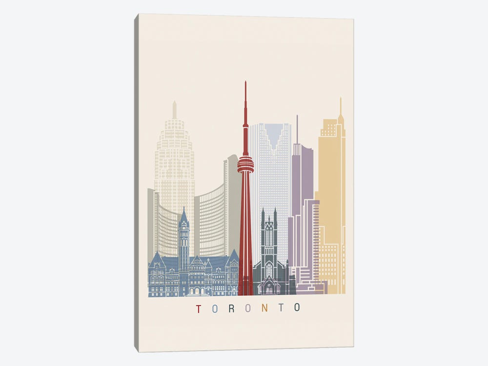 Toronto Skyline Poster by Paul Rommer 1-piece Canvas Wall Art