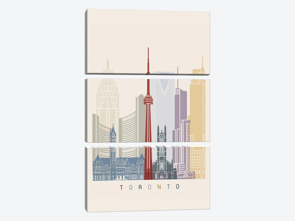 Toronto Skyline Poster by Paul Rommer 3-piece Canvas Wall Art