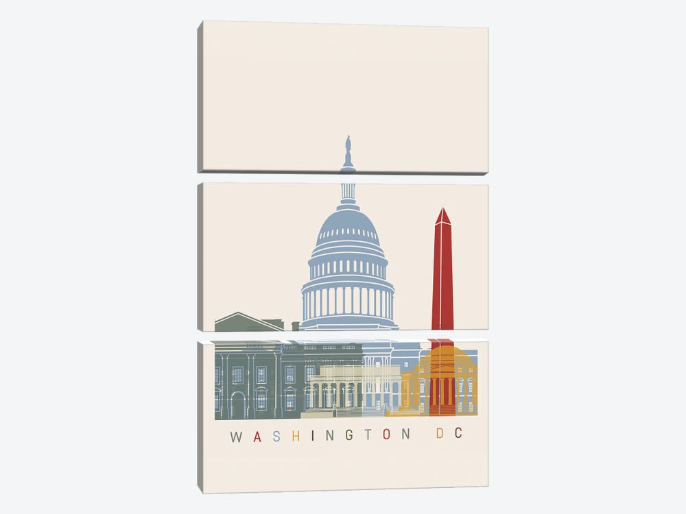 Washington Dc Skyline Poster by Paul Rommer 3-piece Canvas Art Print