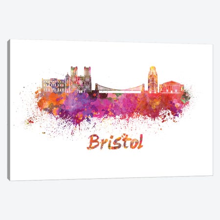 Bristol Skyline In Watercolor Canvas Print #PUR114} by Paul Rommer Art Print