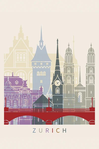 Zurich Skyline Poster by Paul Rommer canvas print