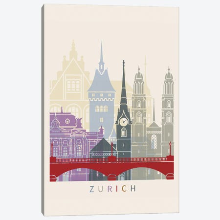 Zurich Skyline Poster Canvas Print #PUR1150} by Paul Rommer Canvas Art