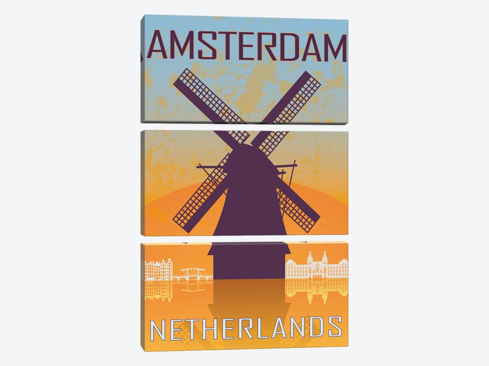 Amsterdam Vintage Poster by Paul Rommer 3-piece Canvas Artwork