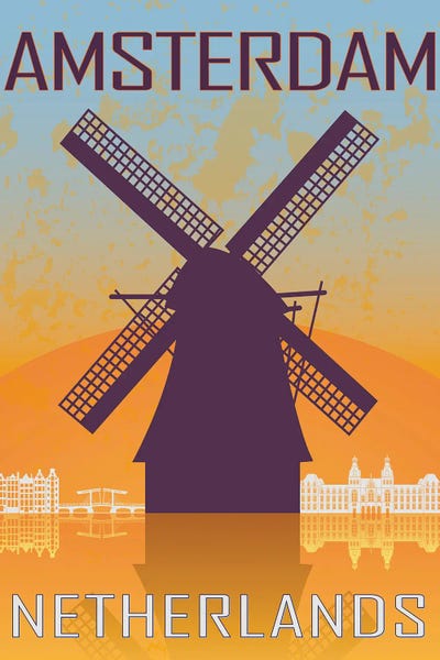 Watermills & Windmills: Amsterdam Vintage Poster by Paul Rommer
