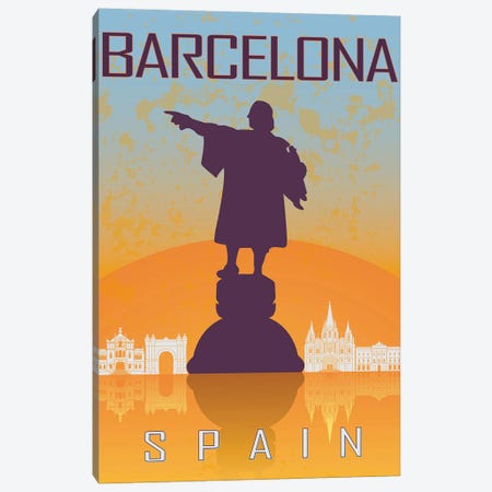 Barcelona Vintage Poster Canvas Print #PUR1155} by Paul Rommer Art Print