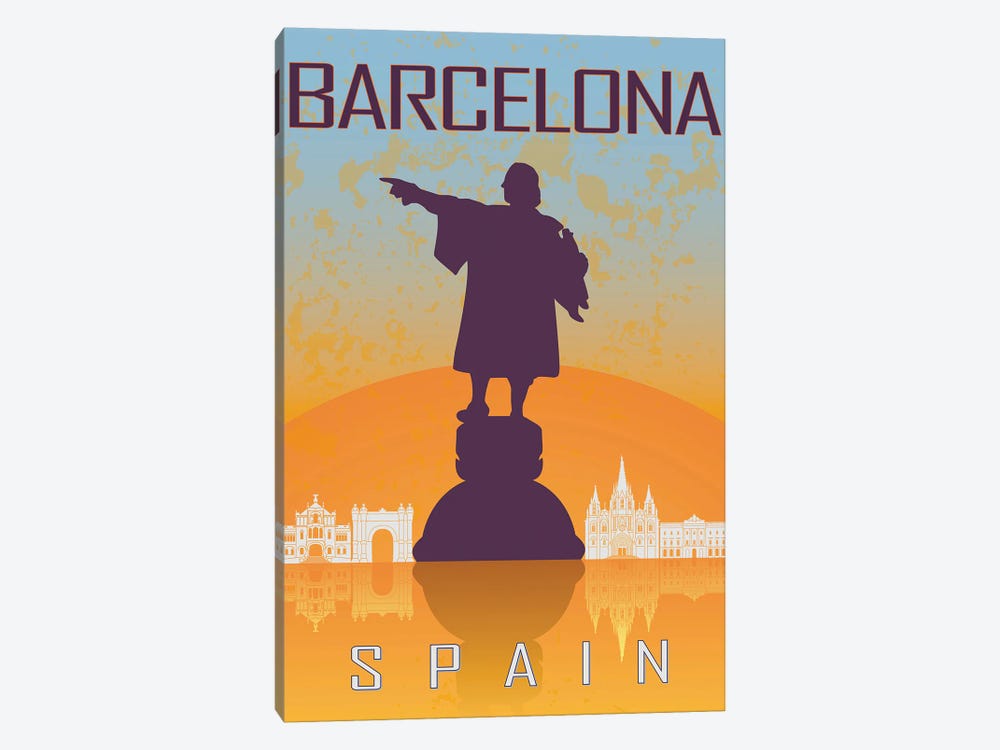 Barcelona Vintage Poster by Paul Rommer 1-piece Canvas Print
