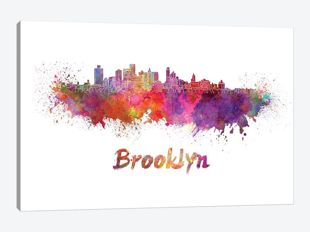 Brooklyn Skyline In Watercolor by Paul Rommer 1-piece Canvas Artwork