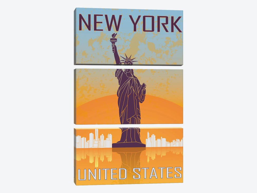 New York Vintage Poster by Paul Rommer 3-piece Canvas Artwork