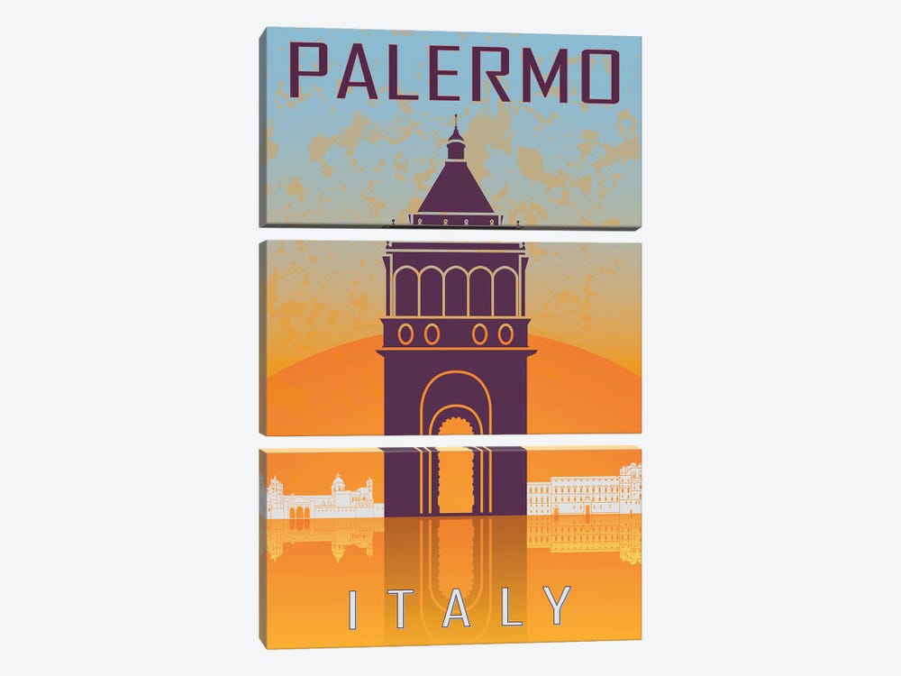 Palermo Vintage Poster by Paul Rommer 3-piece Canvas Print