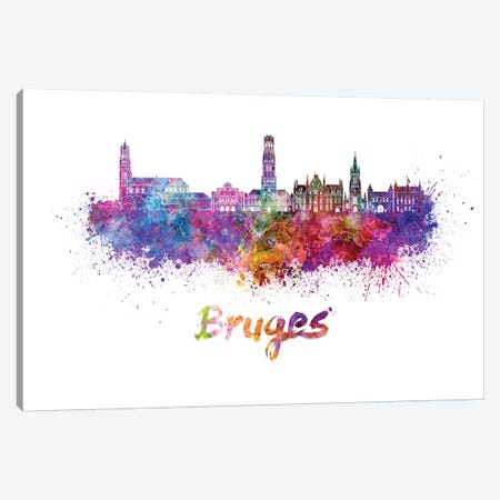 Bruges Skyline In Watercolor Canvas Print #PUR116} by Paul Rommer Art Print