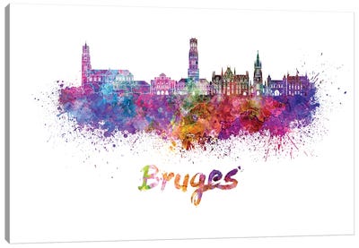 Bruges Skyline In Watercolor Canvas Art Print - Belgium