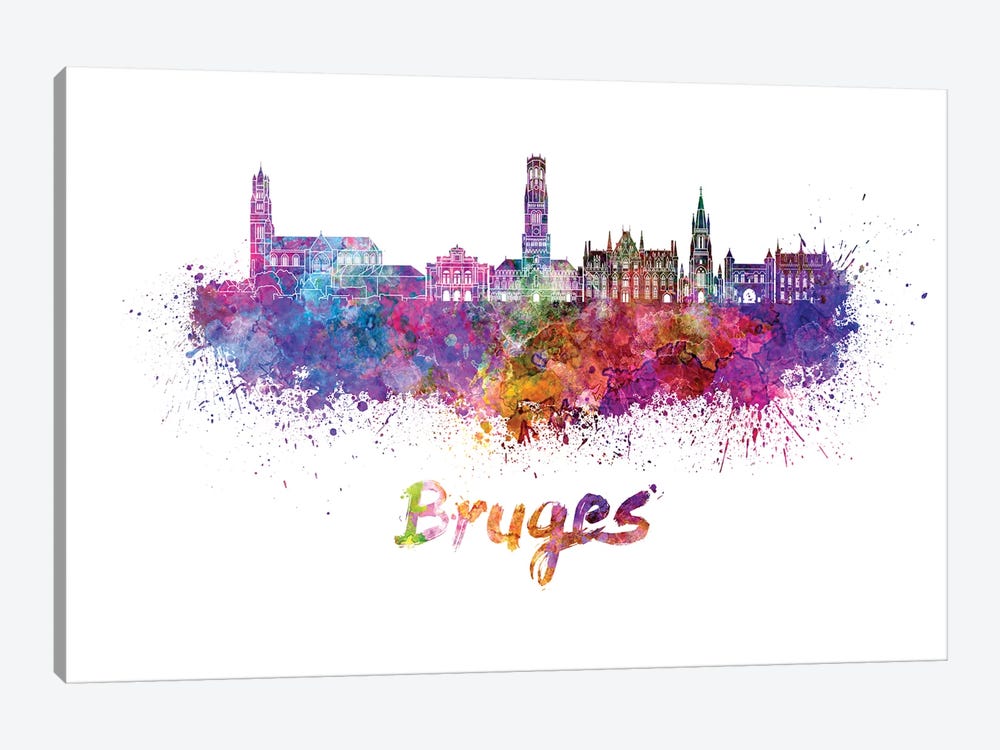 Bruges Skyline In Watercolor 1-piece Canvas Art Print