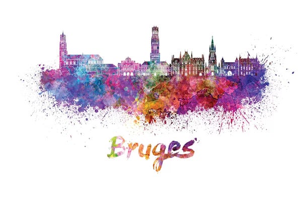 Bruges: Bruges Skyline In Watercolor by Paul Rommer