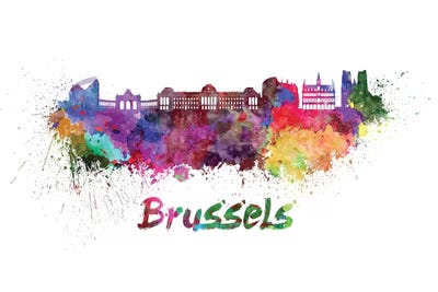 Brussels Skyline In Watercolor by Paul Rommer canvas print