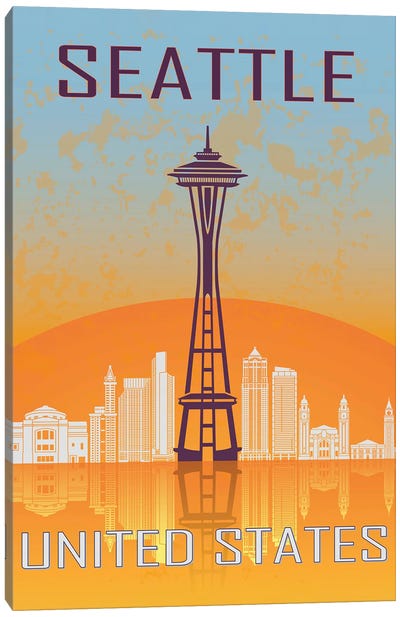 Seattle Vintage Poster Canvas Art Print - Space Needle