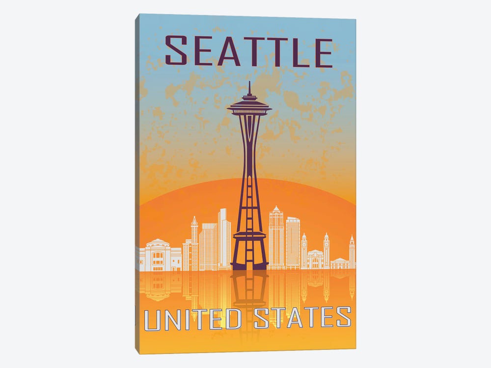 Seattle Vintage Poster by Paul Rommer 1-piece Canvas Print