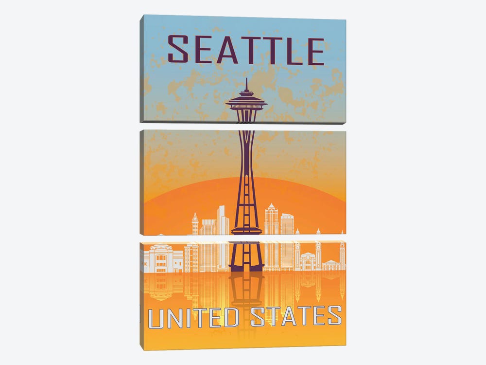 Seattle Vintage Poster by Paul Rommer 3-piece Canvas Print