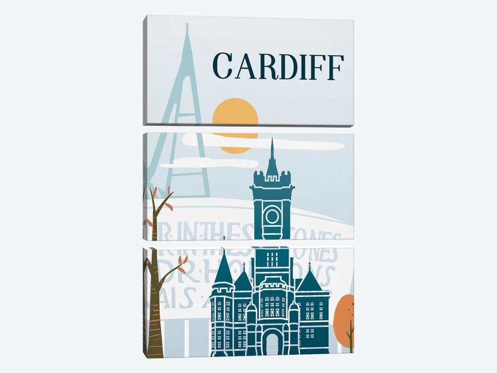 Cardiff Vintage Poster Travel by Paul Rommer 3-piece Canvas Art