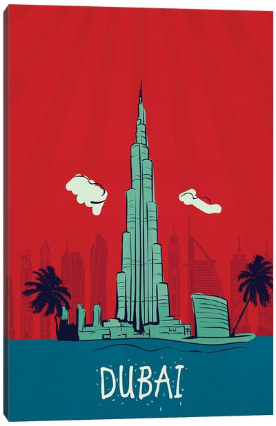 Dubai Vintage Poster Travel Canvas Art Print - Burj Khalifa