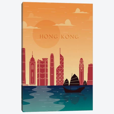 Hong Kong Vintage Poster Travel Canvas Print #PUR1178} by Paul Rommer Canvas Artwork