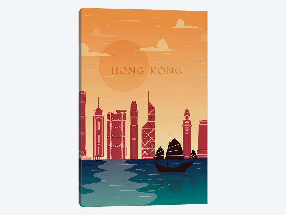 Hong Kong Vintage Poster Travel by Paul Rommer 1-piece Canvas Artwork