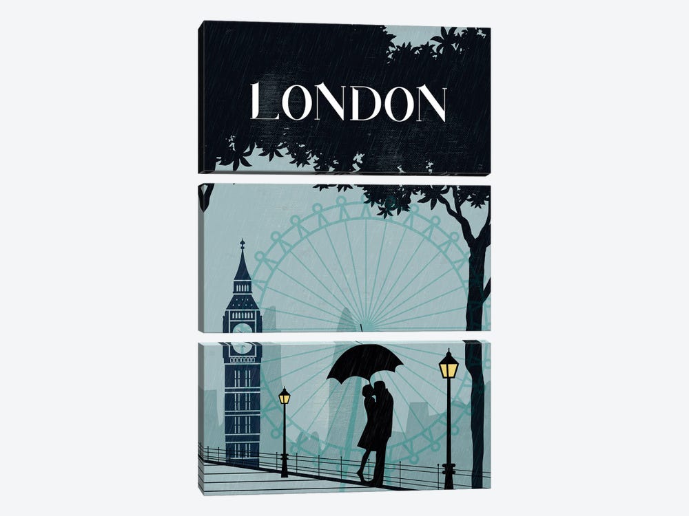 London Vintage Poster Travel by Paul Rommer 3-piece Canvas Art Print