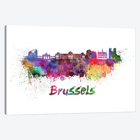 Brussels Skyline In Watercolor Canvas Print #PUR117} by Paul Rommer Canvas Art Print
