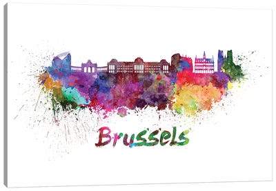 Brussels Skyline In Watercolor Canvas Art Print - Brussels