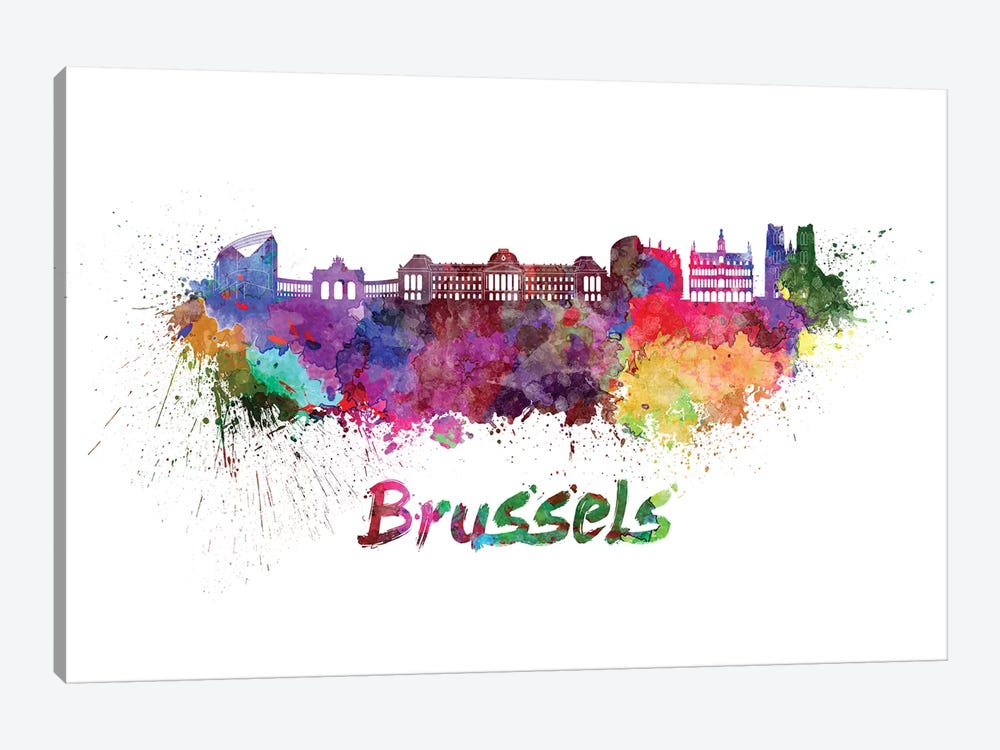 Brussels Skyline In Watercolor by Paul Rommer 1-piece Canvas Artwork