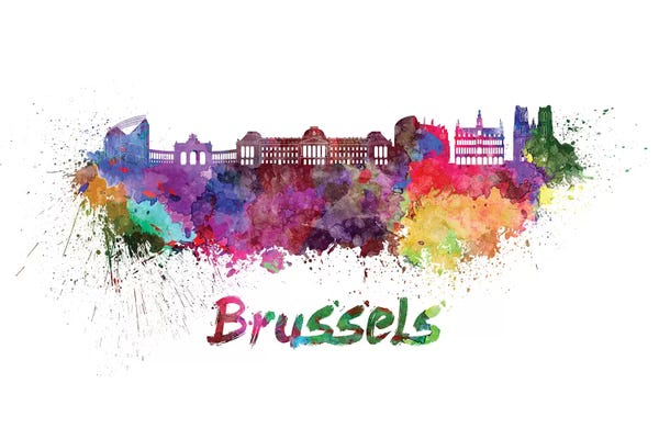 Brussels: Brussels Skyline In Watercolor by Paul Rommer