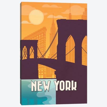 New York Vintage Poster Travel Canvas Print #PUR1180} by Paul Rommer Art Print