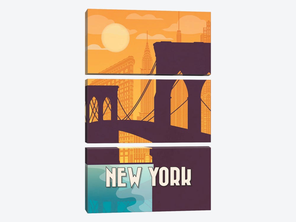 New York Vintage Poster Travel by Paul Rommer 3-piece Art Print
