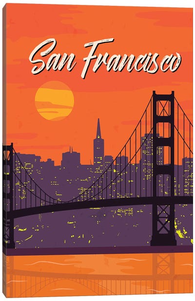 San Francisco Vintage Poster Travel Canvas Art Print - Golden Gate Bridge