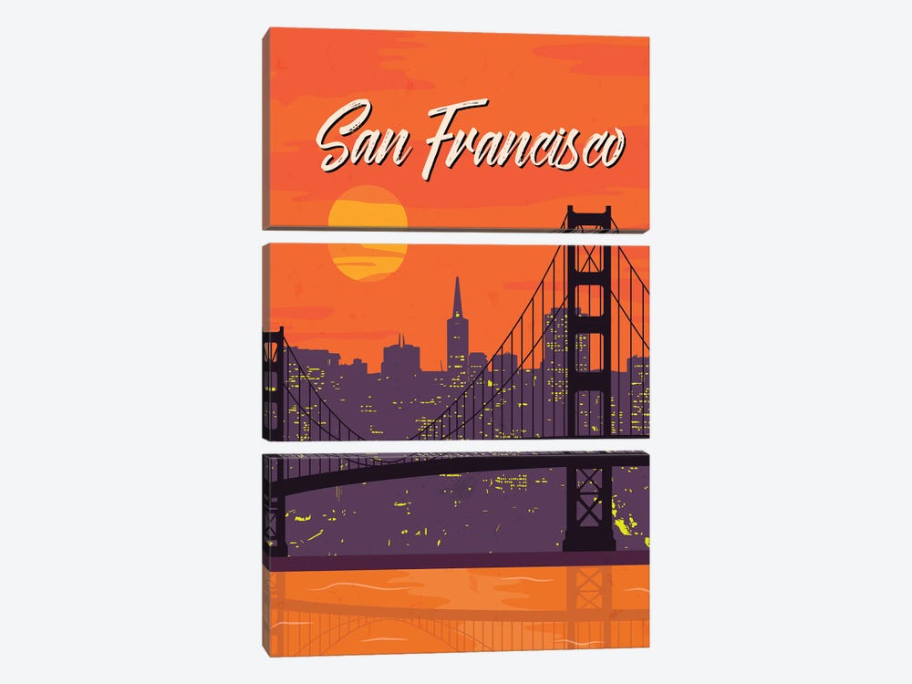 San Francisco Vintage Poster Travel by Paul Rommer 3-piece Canvas Art Print