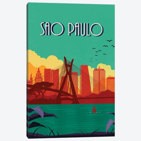 Sao Paulo Vintage Poster Travel Canvas Print #PUR1185} by Paul Rommer Canvas Wall Art