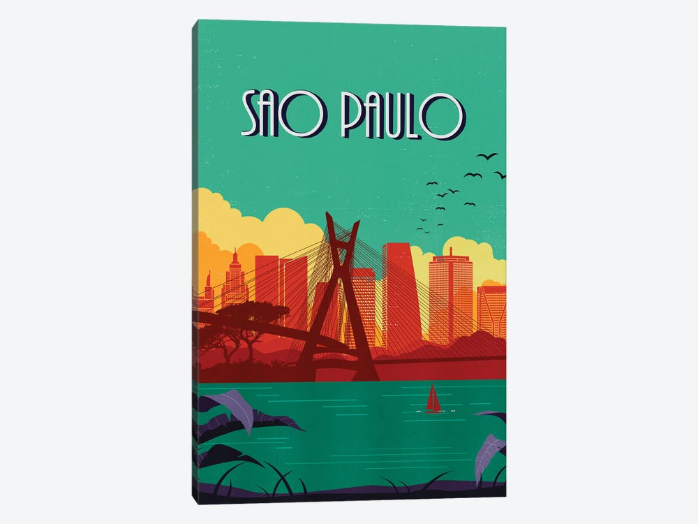 Sao Paulo Vintage Poster Travel by Paul Rommer 1-piece Canvas Artwork