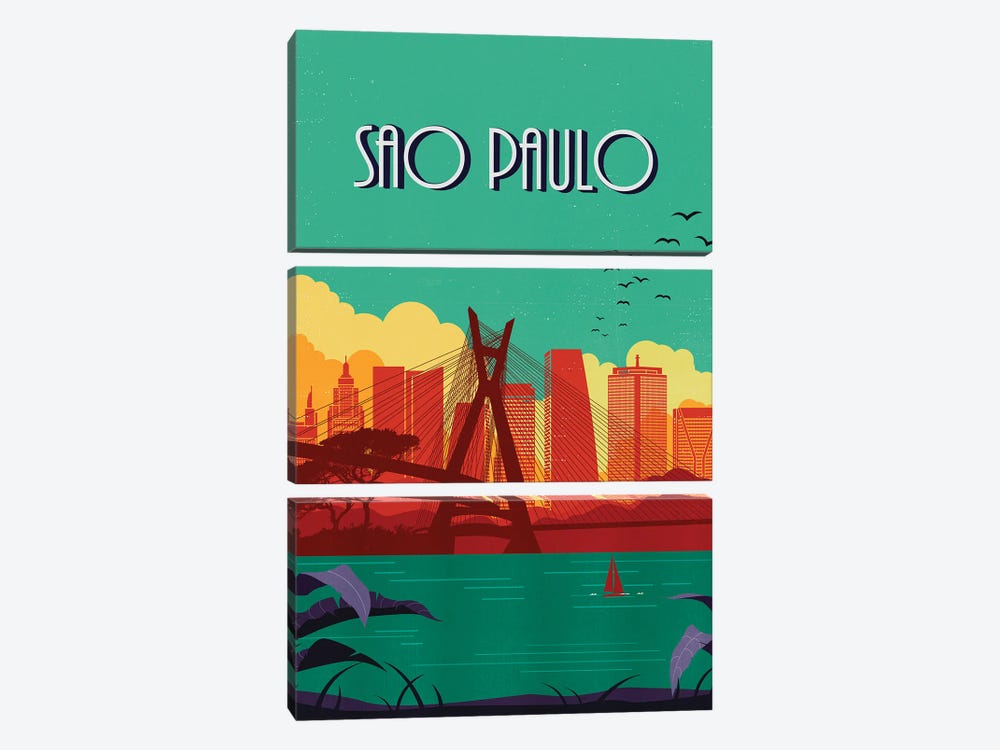 Sao Paulo Vintage Poster Travel by Paul Rommer 3-piece Canvas Artwork