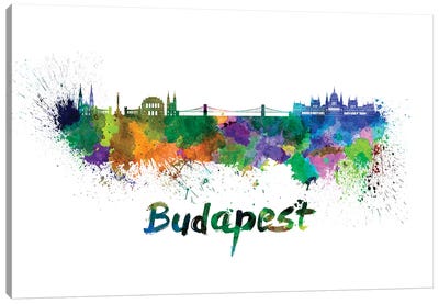 Budapest Skyline In Watercolor Canvas Art Print - Hungary Art