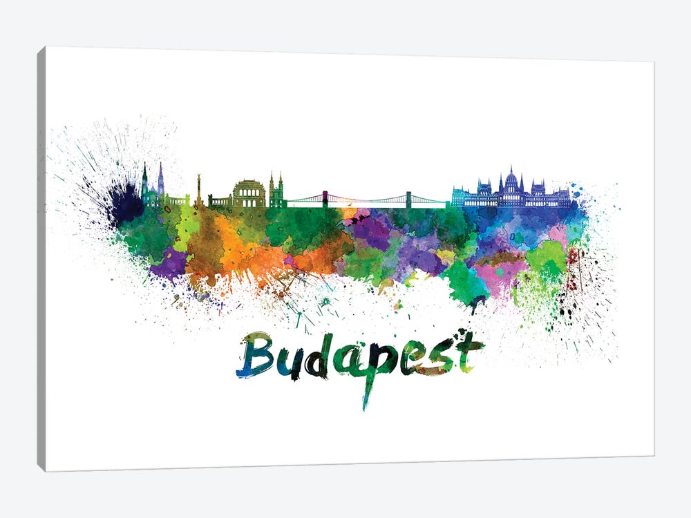 Budapest Skyline In Watercolor by Paul Rommer 1-piece Canvas Print