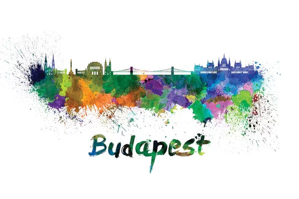 Hungary: Budapest Skyline In Watercolor by Paul Rommer