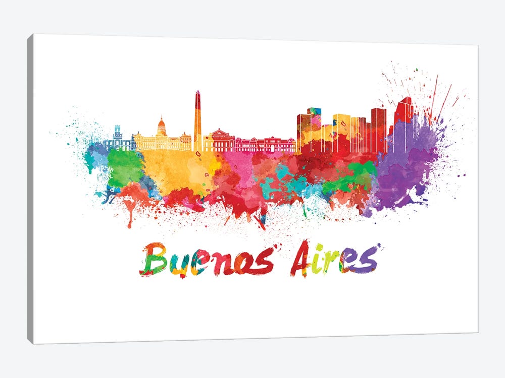 Buenos Aires Skyline In Watercolor by Paul Rommer 1-piece Canvas Wall Art