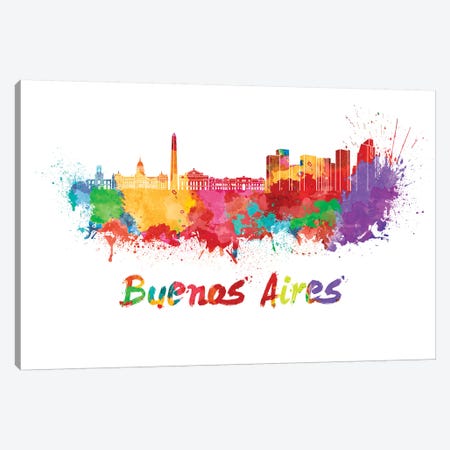 Buenos Aires Skyline In Watercolor Canvas Print #PUR119} by Paul Rommer Canvas Wall Art